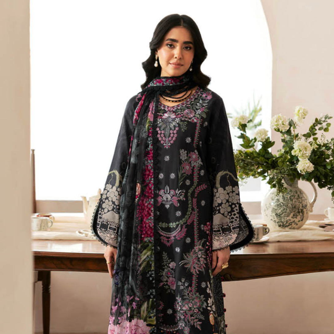 Noir Bloom Floral Suit with Lace Bell Sleeves