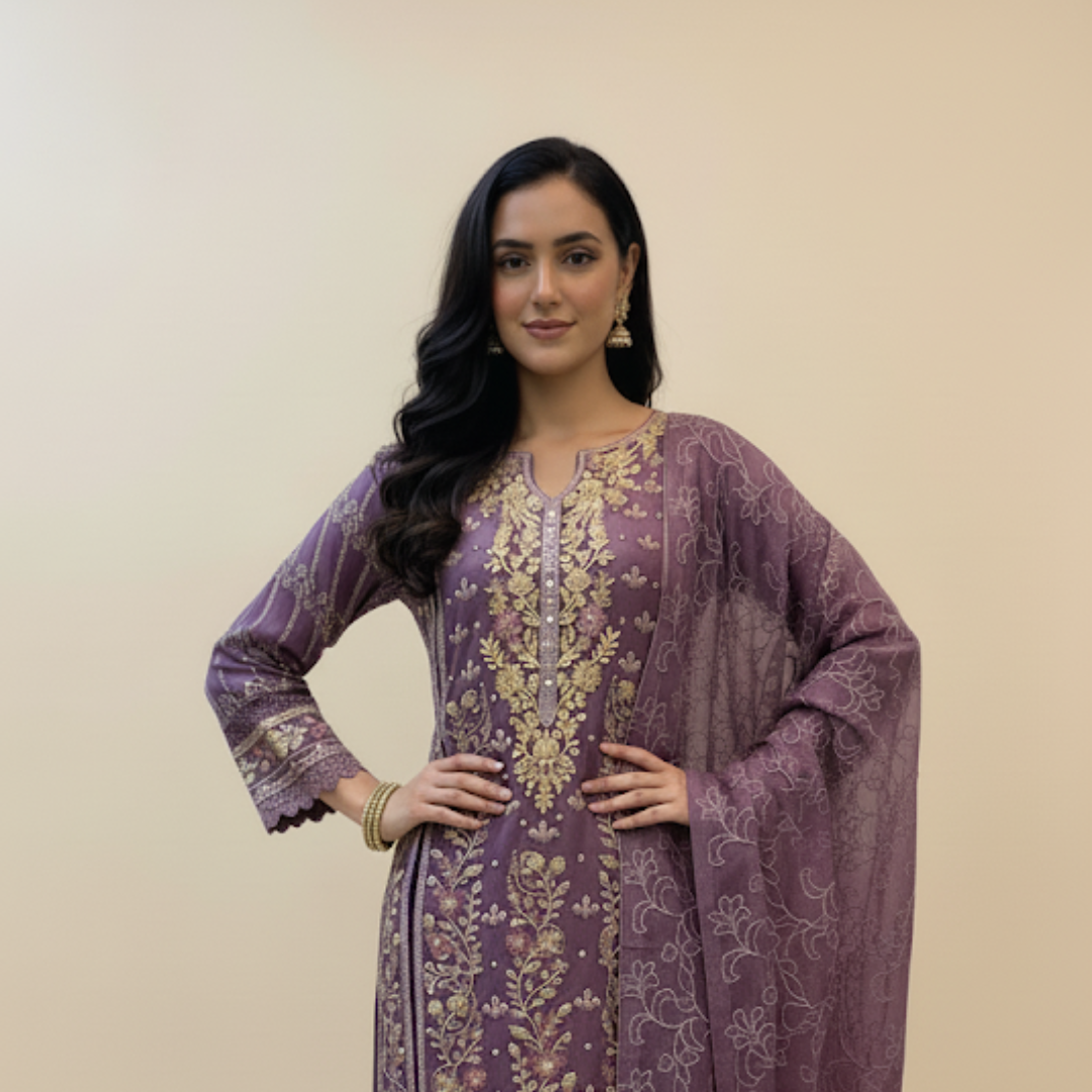 Royal Mauve Embroidered Suit
