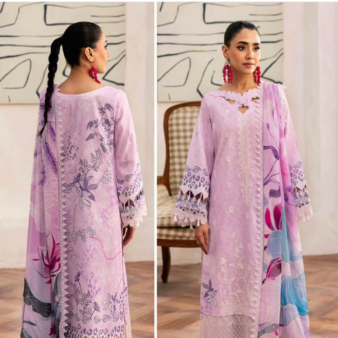 Ethereal Lavender Printed Suit with Designer Neckline