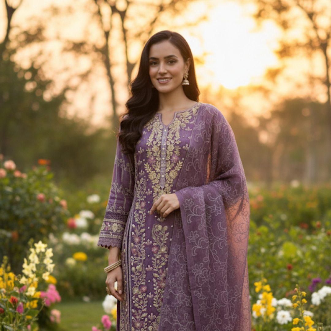 Royal Mauve Embroidered Suit