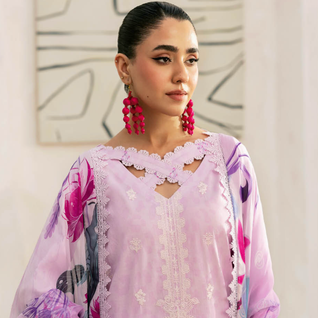 Ethereal Lavender Printed Suit with Designer Neckline