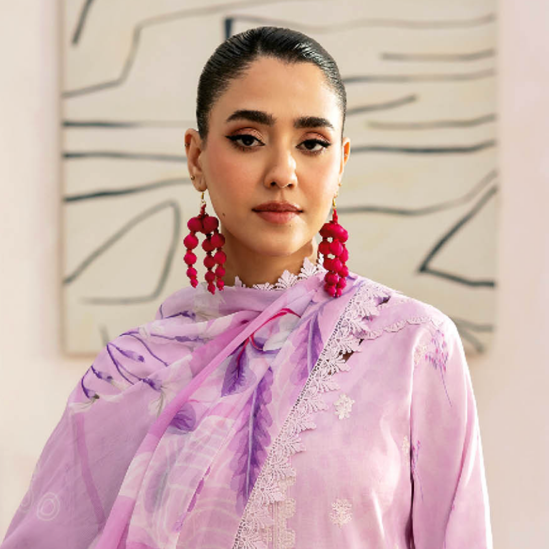 Ethereal Lavender Printed Suit with Designer Neckline