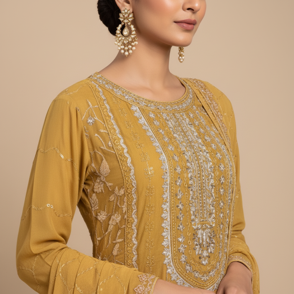 Royal Mustard Suit Set with Dupatta