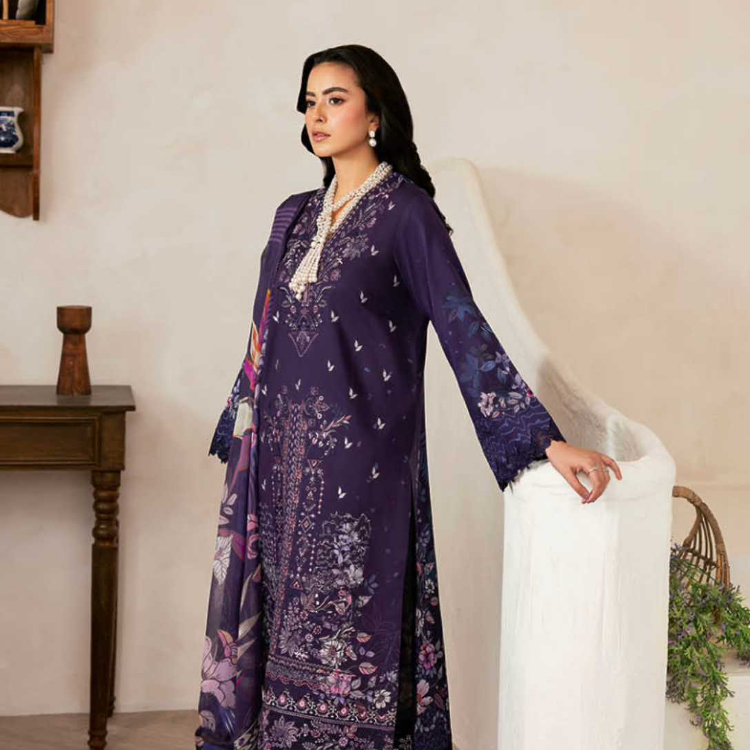 Regal Aubergine Floral Printed Suit Set