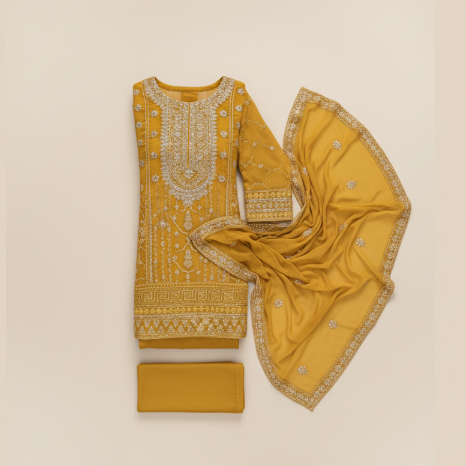 Royal Mustard Suit Set with Dupatta