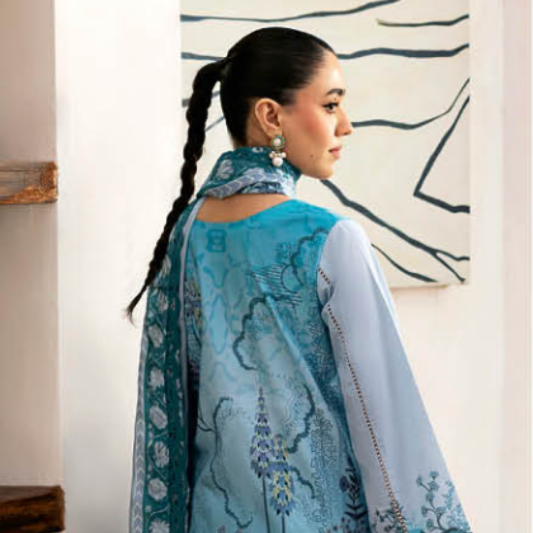 Serene Sky Blue Suit with Teal Floral Embroidery