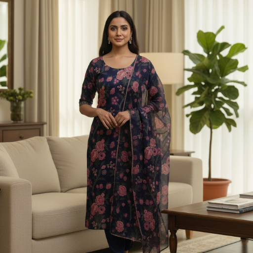 Midnight Bloom Printed Suit