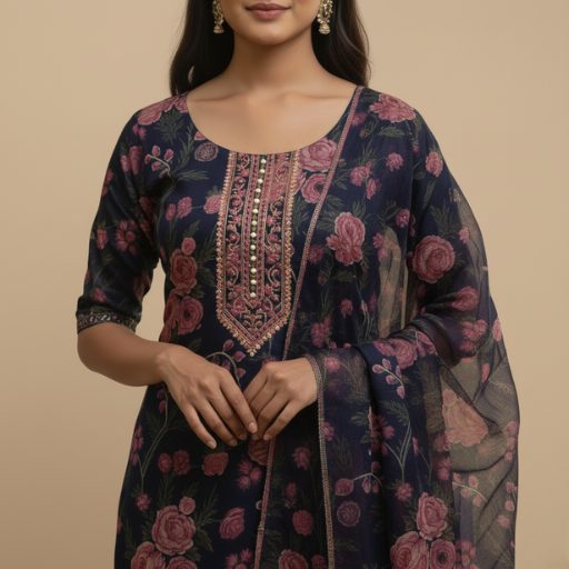 Midnight Bloom Printed Suit