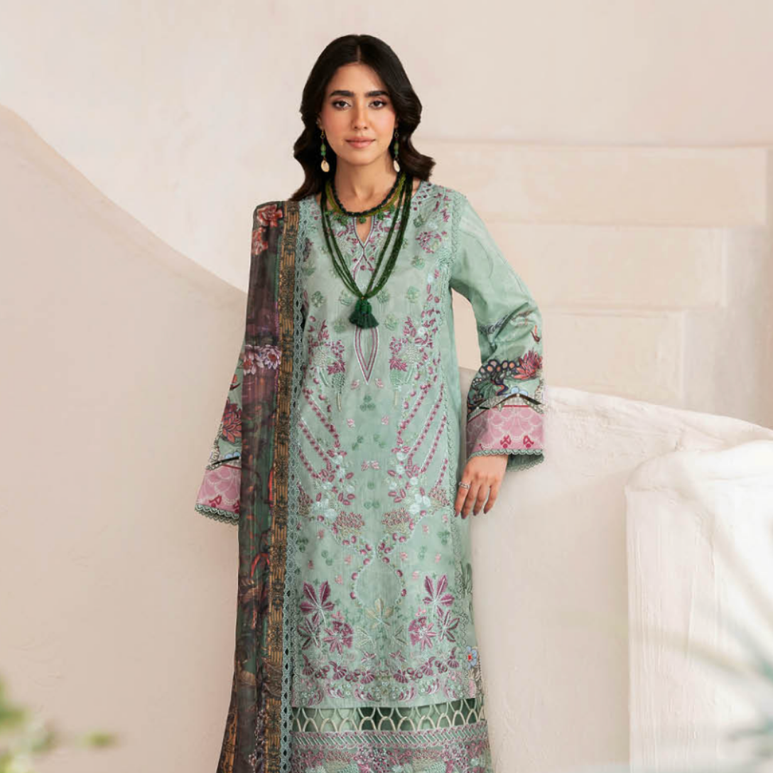 Pistachio Green Embroidered Suit with Artistic Dupatta