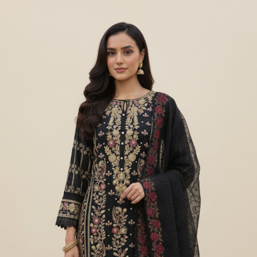 Midnight Bloom Embroidered Suit