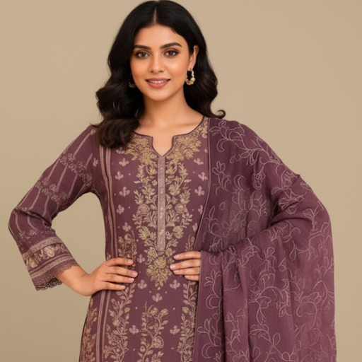 Plum Gold Embroidered Suit