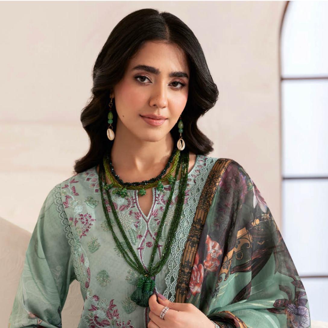 Pistachio Green Embroidered Suit with Artistic Dupatta