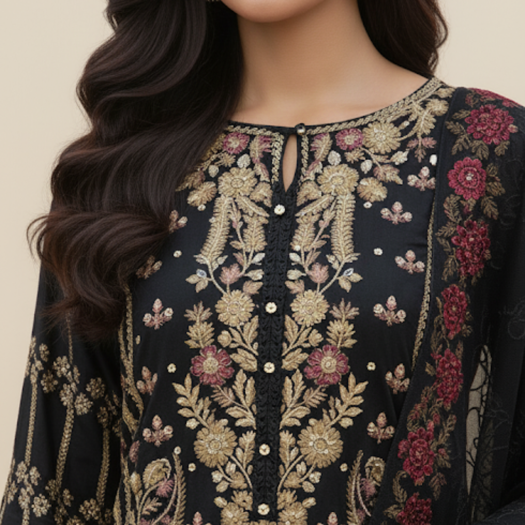 Midnight Bloom Embroidered Suit