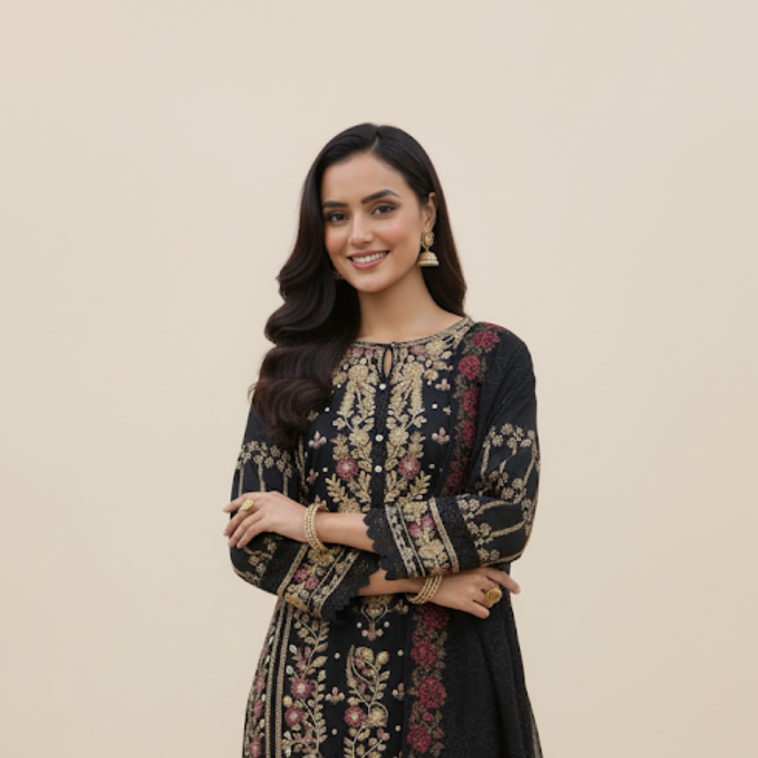 Midnight Bloom Embroidered Suit