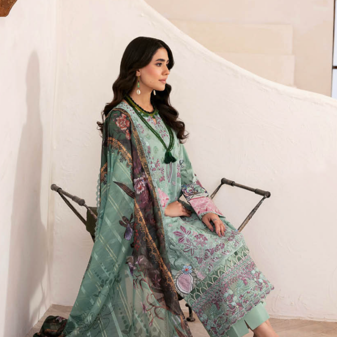 Pistachio Green Embroidered Suit with Artistic Dupatta