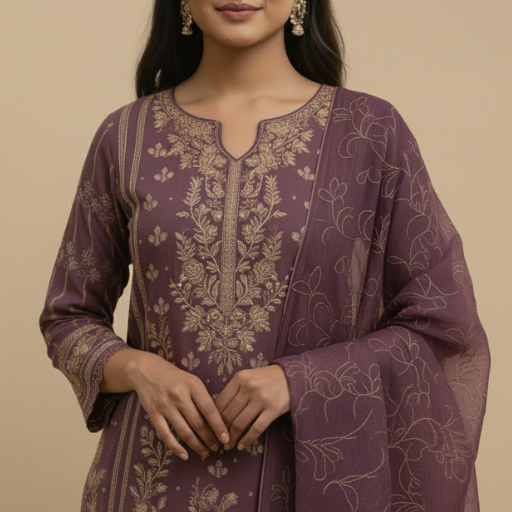 Plum Gold Embroidered Suit