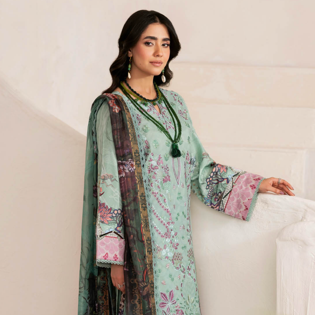 Pistachio Green Embroidered Suit with Artistic Dupatta