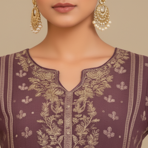 Plum Gold Embroidered Suit