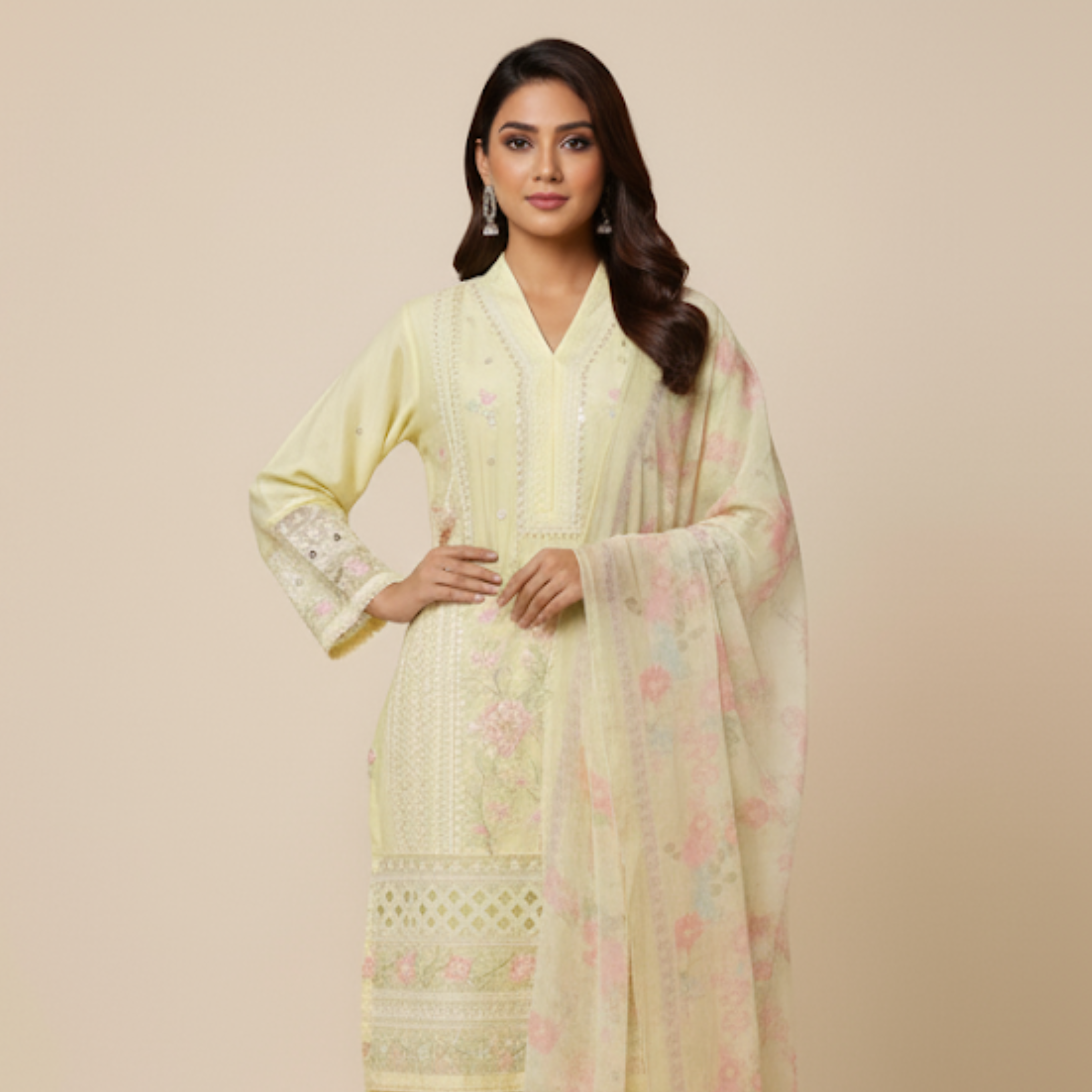 Pastel Bloom Embroidered Suit