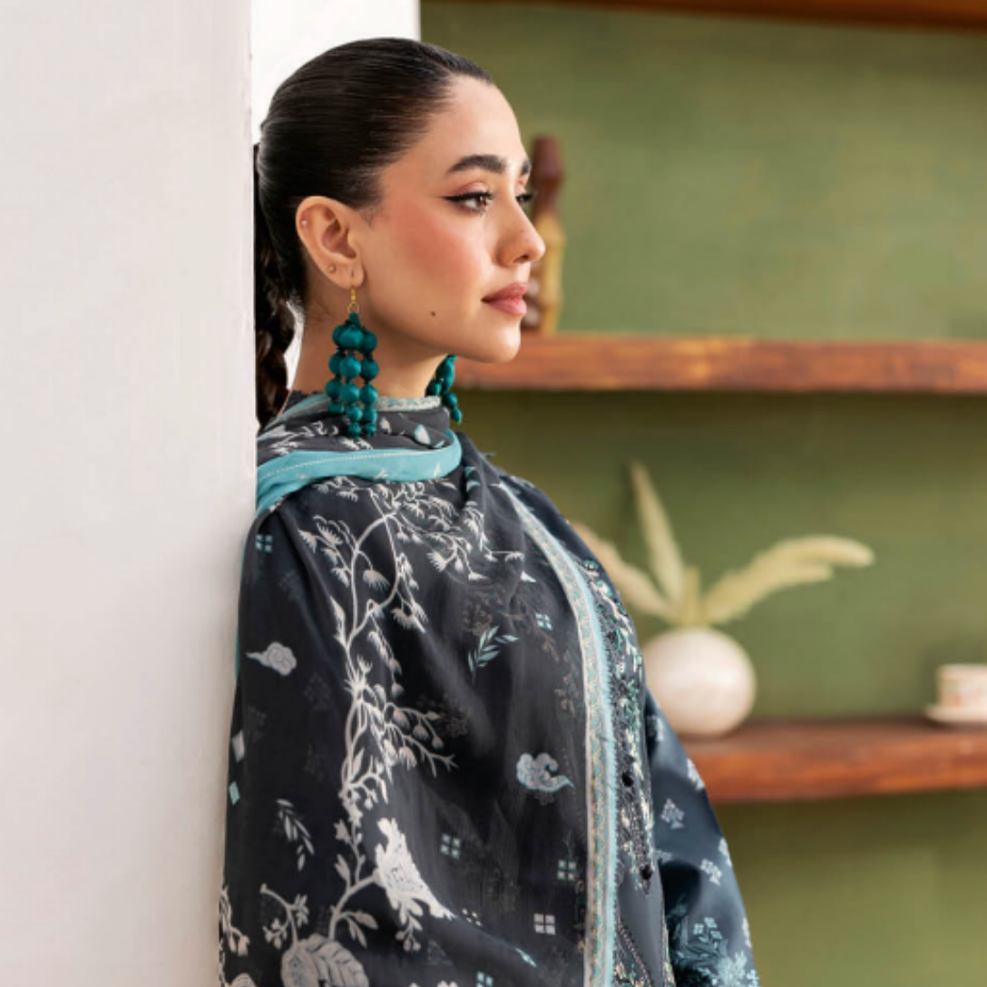 Mystic Charcoal - Teal Printed Suit Set