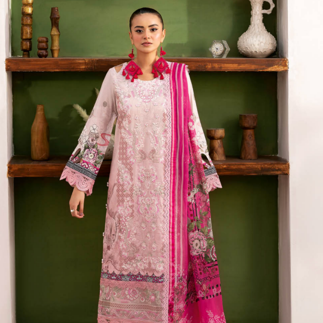 Fuchsia Printed Suit with Designer Cut-Outs