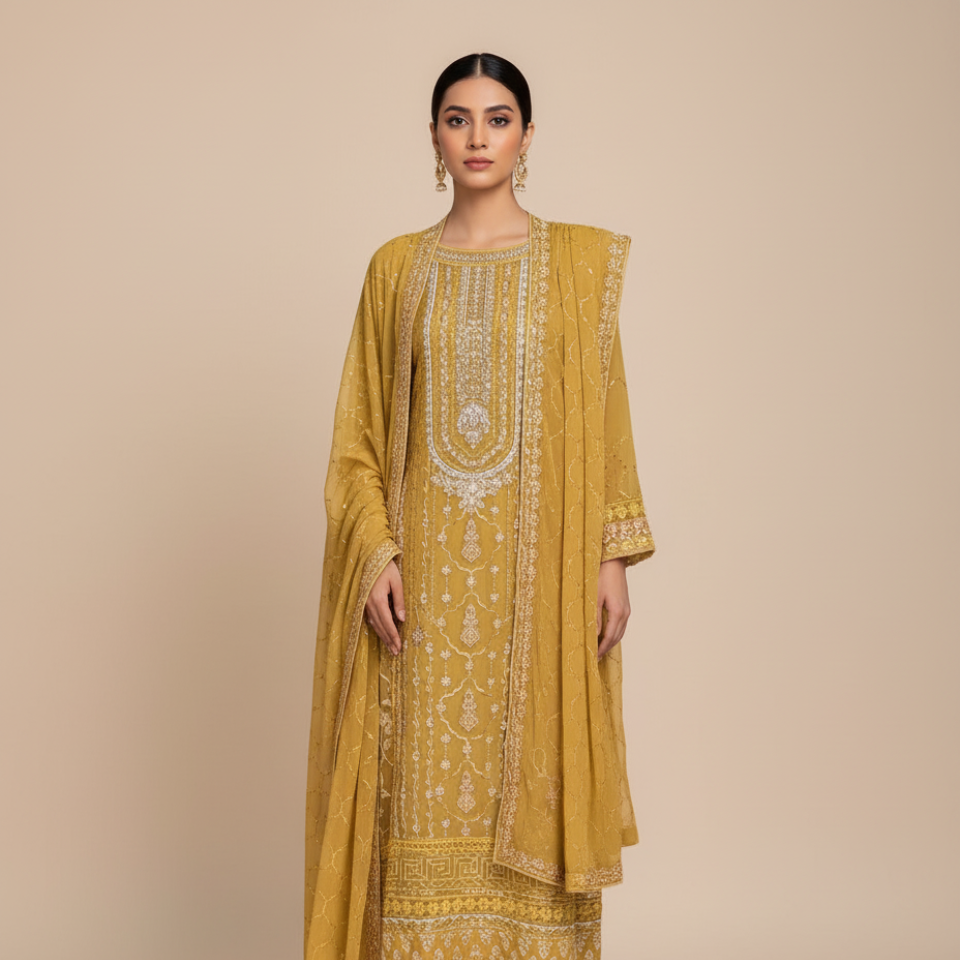 Royal Mustard Suit Set with Dupatta