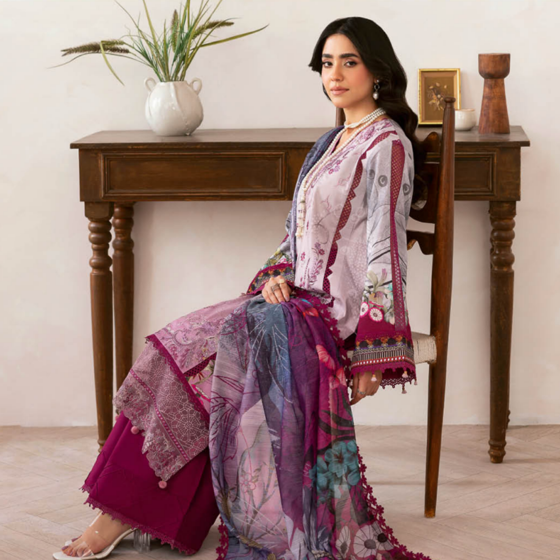 Artistic Mauve and Magenta Embroidered Suit Set