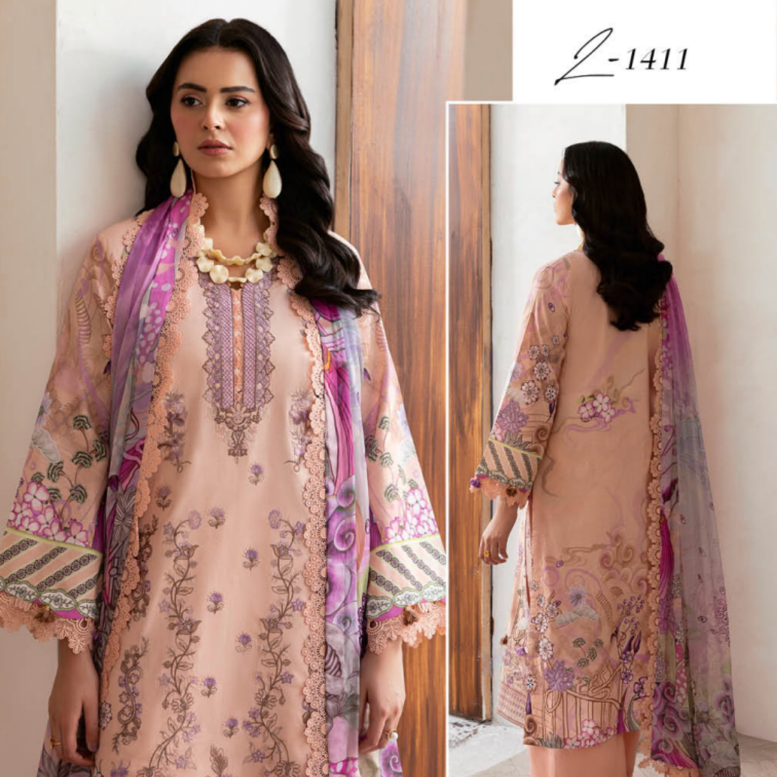 Blushing Peach Floral Suit with Intricate Lace Detailing