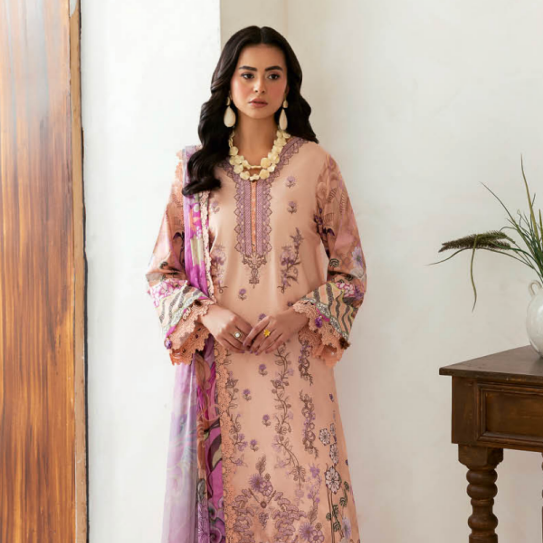 Blushing Peach Floral Suit with Intricate Lace Detailing