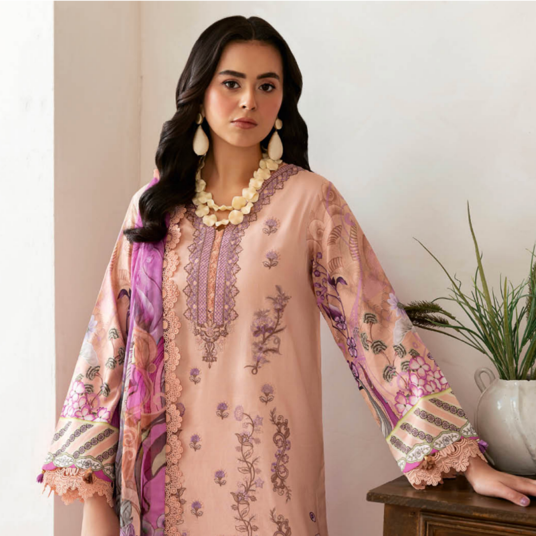 Blushing Peach Floral Suit with Intricate Lace Detailing