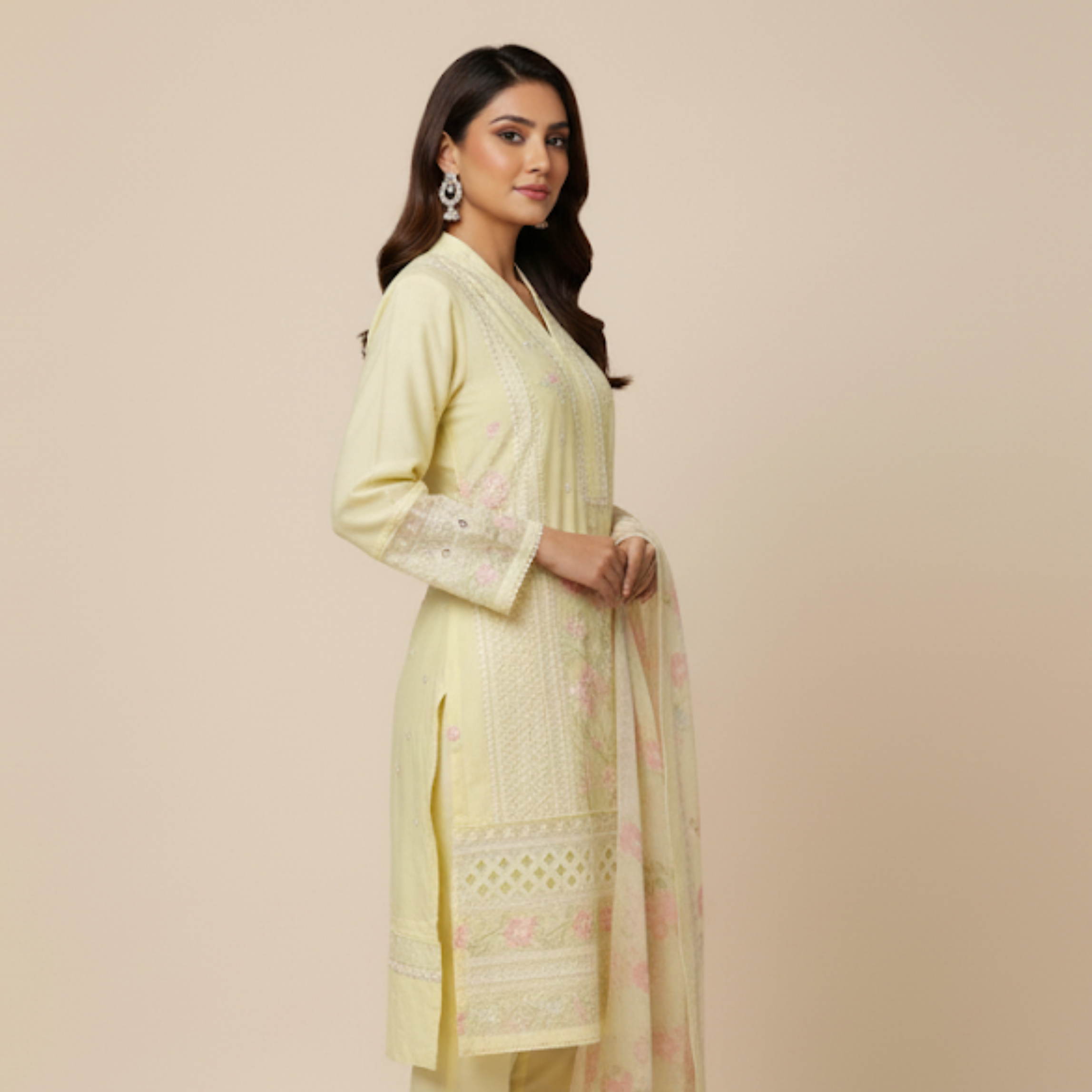 Pastel Bloom Embroidered Suit