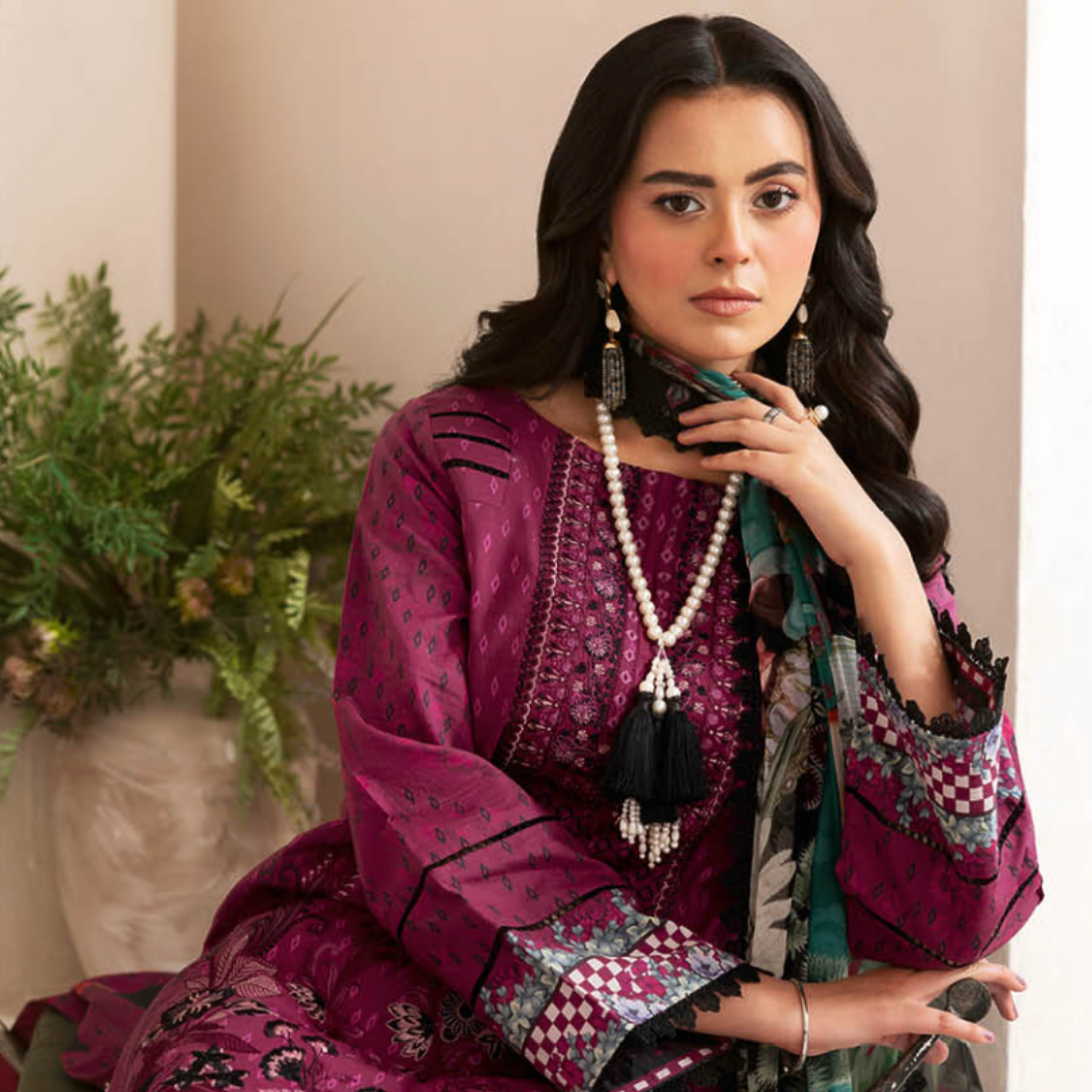 Royal Berry Textured Suit with Artistic Printed Dupatta