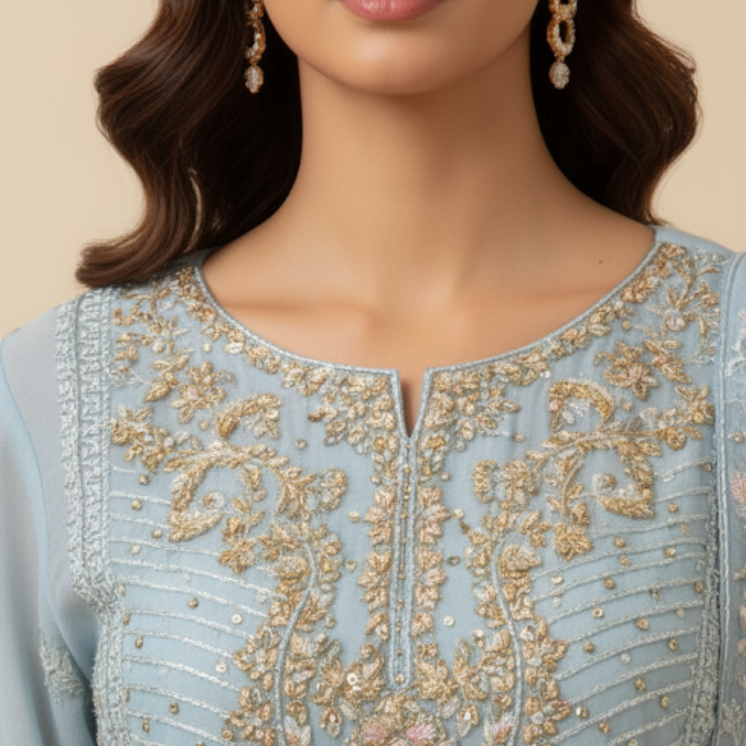 Sky Serenity Embroidered Suit